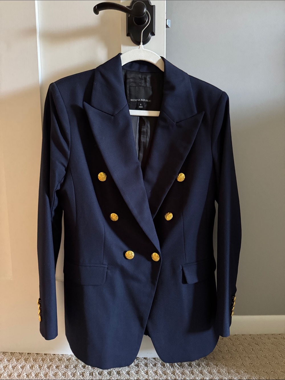 Banana Republic Navy Double-Breasted Blazer with Gold-Tone Buttons